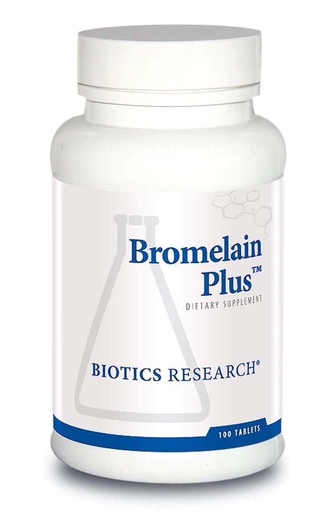 Biotics Raziskave Bromelain Plus Laktoza Brez mleka Prebavna podpora, Podpira zdrave in uravnotežene fiziološke poti, sprostitev mišic in udobje, Bromelain 2500 MCU g, Papain 100 tablete