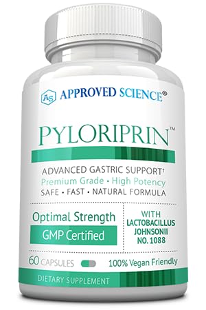 Odobrena znanost Pyloriprin - Napredna digestivna podpora za zdravo želodčno sluznico - cinkov L-karnozin, probiotik, brokoli sprout, degliciriziran Licorice - 60 kapsul - en mesec dobave - Vegan