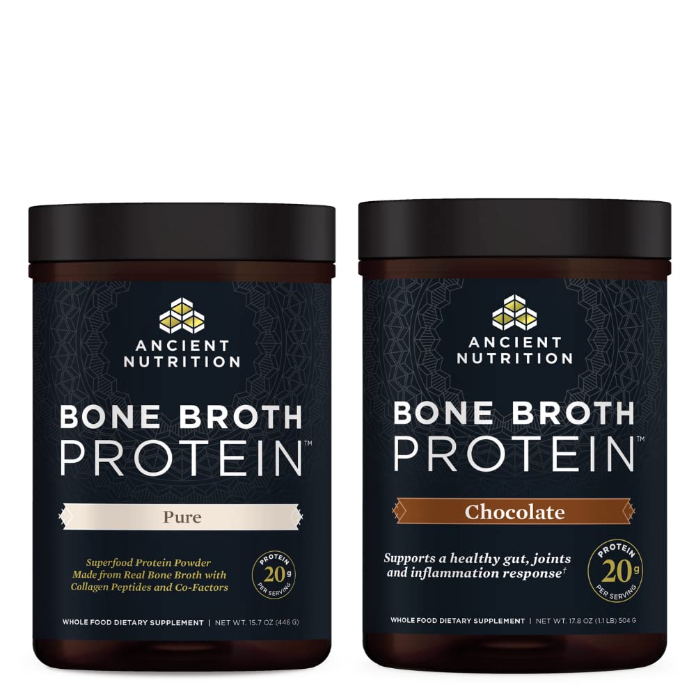 Ancient Nutrition Kost Broth Protein Powder, Pure, 20 Serving + Kost Broth Protein Powder, Čokolada, 20 Serving