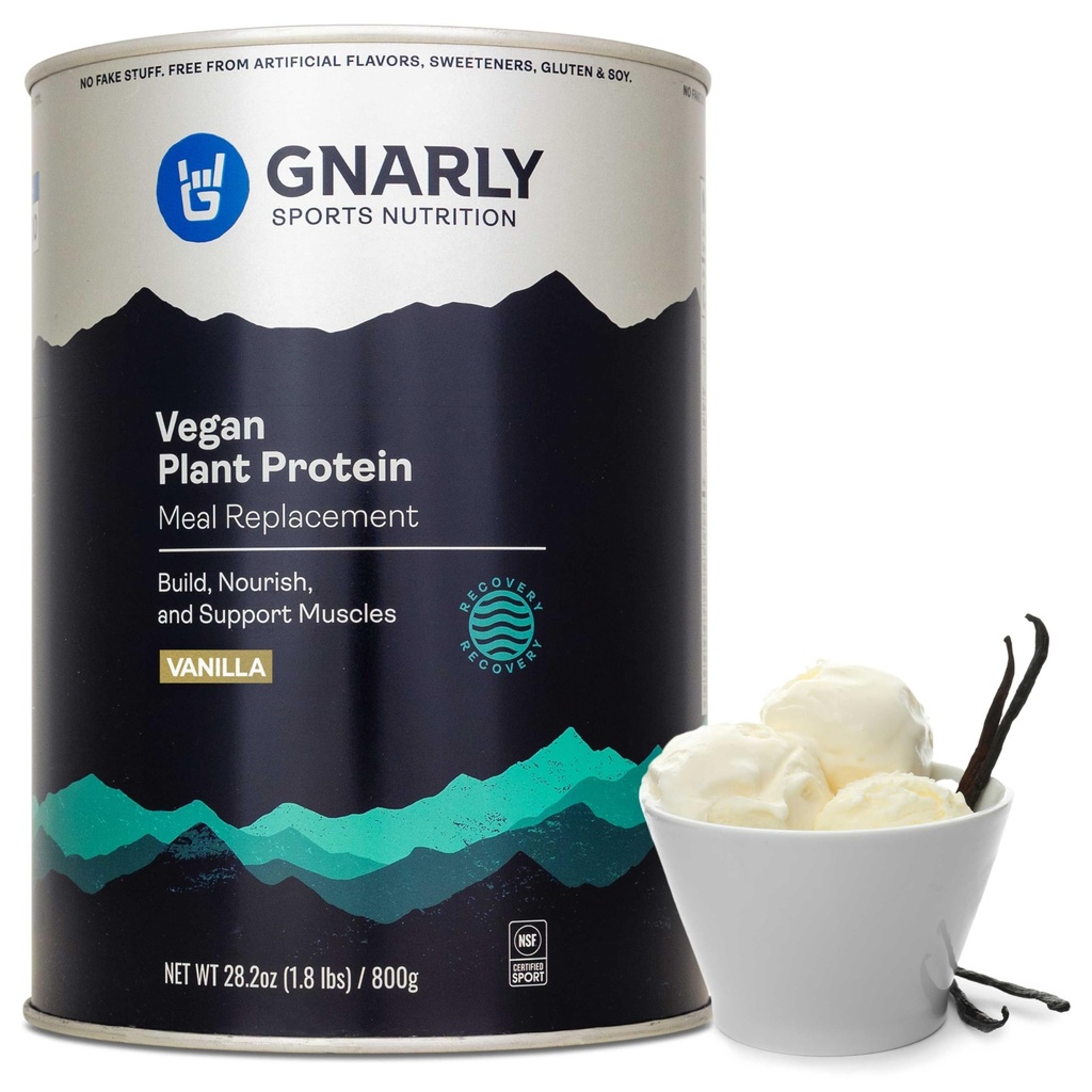 Gnarly Nutrition Vegan Plant Protein – Vanilla Vegan Protein Powder, NSF Sport Certified – Nadomestek obroka, Daily Nutritiional Boost – Laktoza Free Powder – Vanilla, 28.2 oz