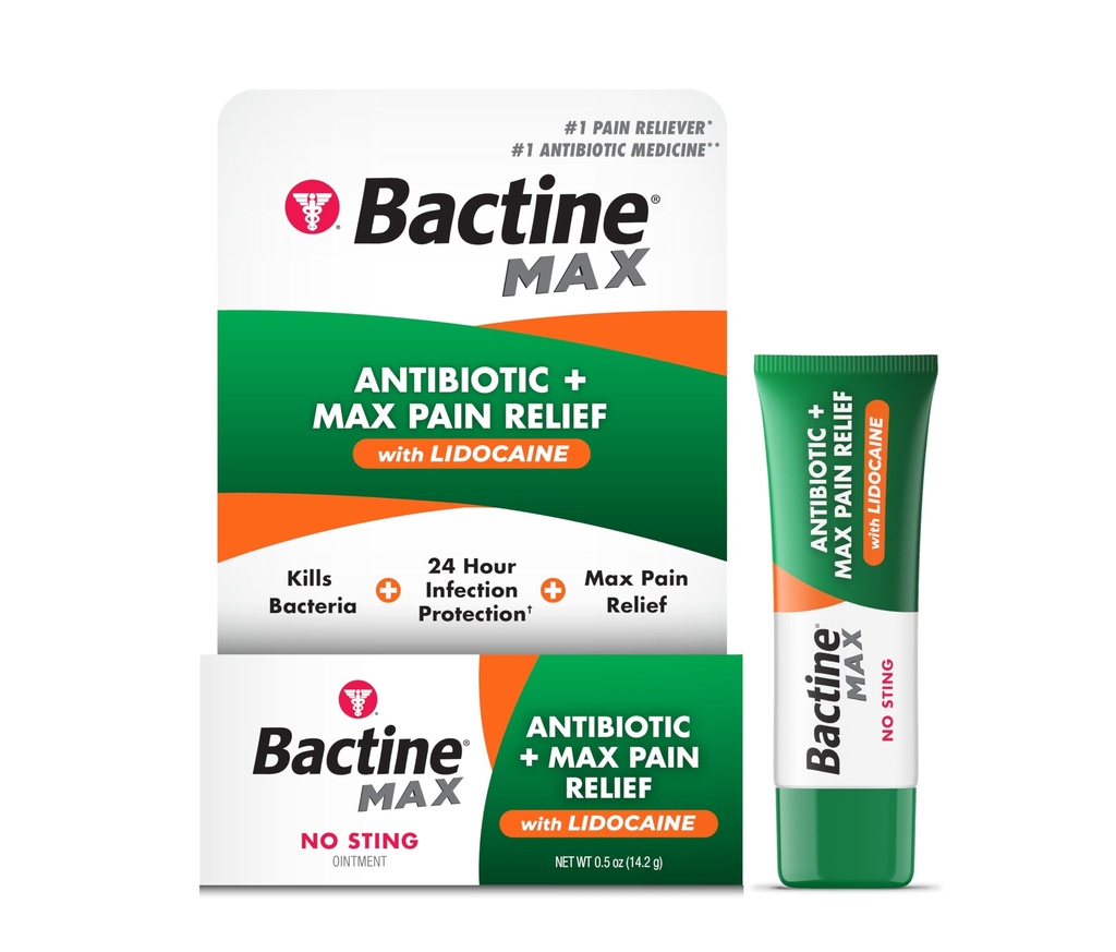 Bactine MAX Antibiotik + lajšanje bolečin Mazilo - Antibiotično mazilo z lidokainom - Bolečina + srbečica Relief za manjše reze in luske in opekline - Lidokain Numbing Cream - 0,5oz