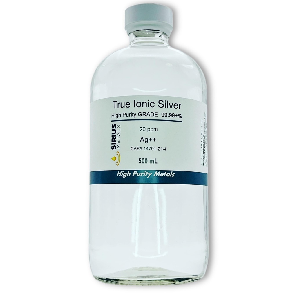 Pravo prosto jonsko srebro - 20 ppm: 500ml v prozorni stekleni steklenici