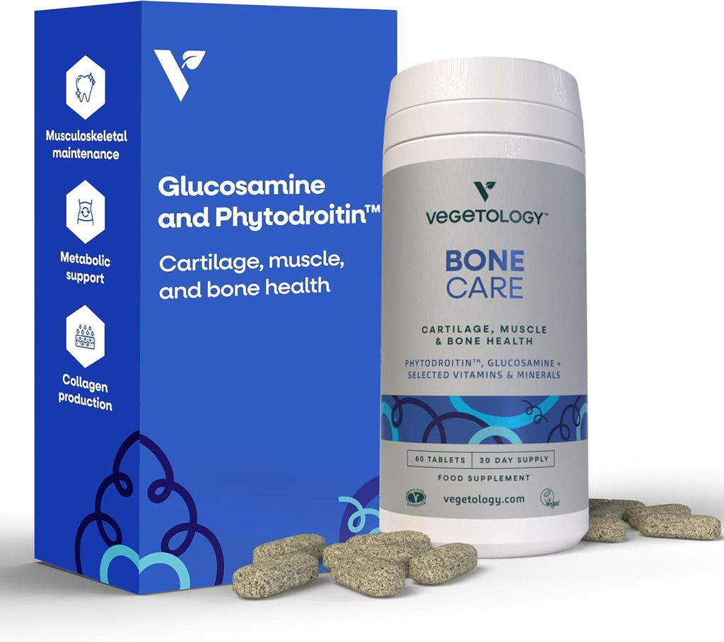 Bone Care Bone Health Supplements - Phytodroitin, glukozamin, Vitamin D3 K2 & Kalcijev dodatek – Kartilaža, mišice in skupni dodatek – Veganska moč kosti (60 Count)