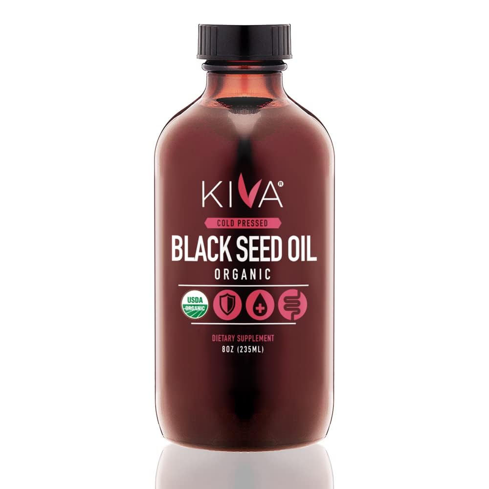 Kiva Organic Black Seme Oil - Ultra High 3X Thymokinon (TQ), Cold-Presed, 100% Turška Nigella Sativa Seed Oil, Vse-naravni ne-GMO dodatek - Vegan, 8 oz (235 ml) Steklenica