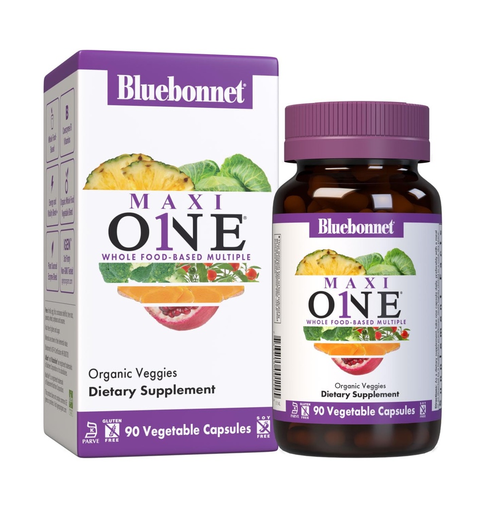 Bluebonnet Nutrition Maxi One (z železom), Cela hrana Multiple, Encimi, Energija, Vitalnost, Gluten-free, Košir, Dairy-free, Vegetarijansko prijazno, Soy-free, Ne-GMO, 90 Zelenjavna kapsula, 3 Mesec dobave, Bege