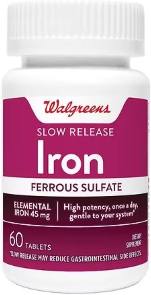 Železo slow release High Potency Ferrous Sulfate 45mg, tablete, 60 ea