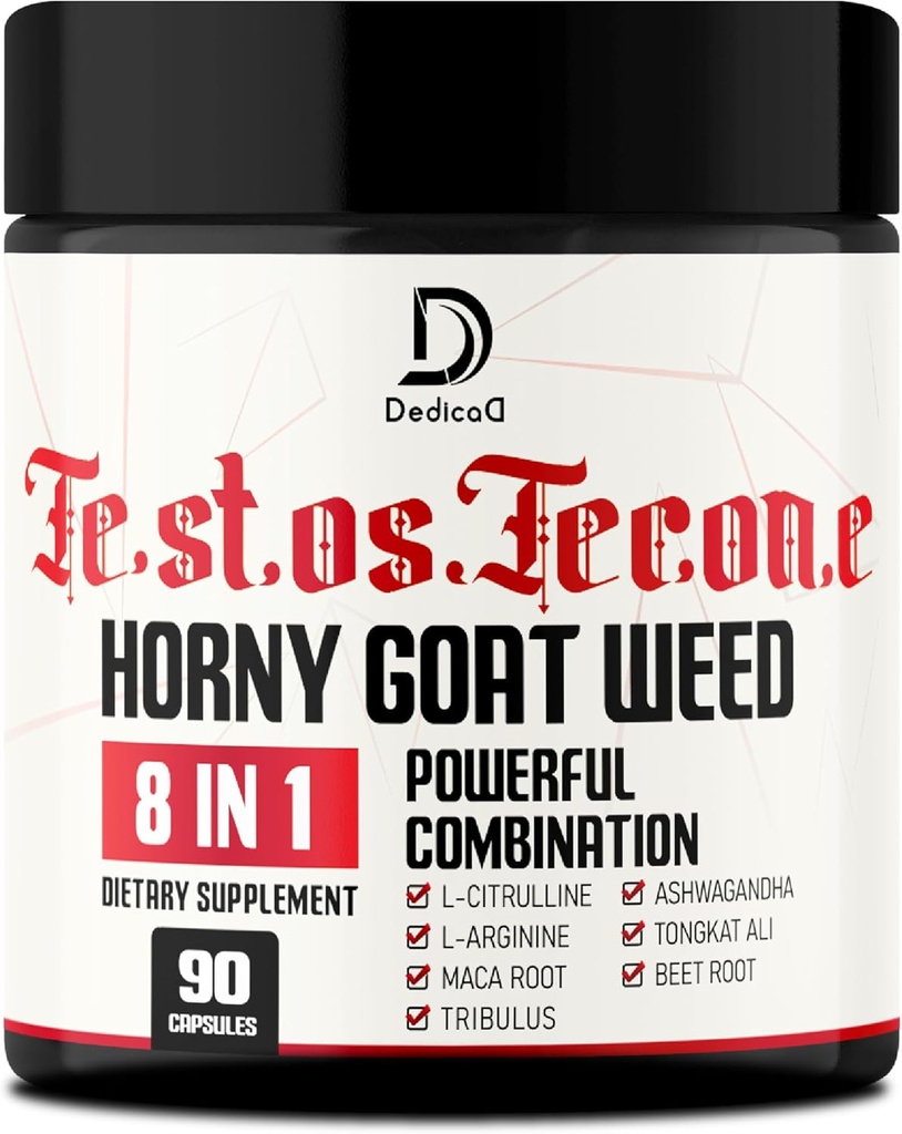 90 Kapsule - 8 v1 Horny Kozel za moške, Tribulus Terrestris, L-Arginin, Maca Root, Tongkat Ali, Beet Root - Energy Workout Mišična moč Podpora