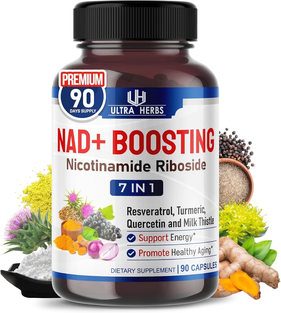 NAD+ Dodatek z nikotinamid riboside NR, Trans Resveratrol, Quercetin - Podpora Celularna energija, Dolgoživost, zdravo staranje *ZDA Made & Tested* (90 Število (Pack of 1))