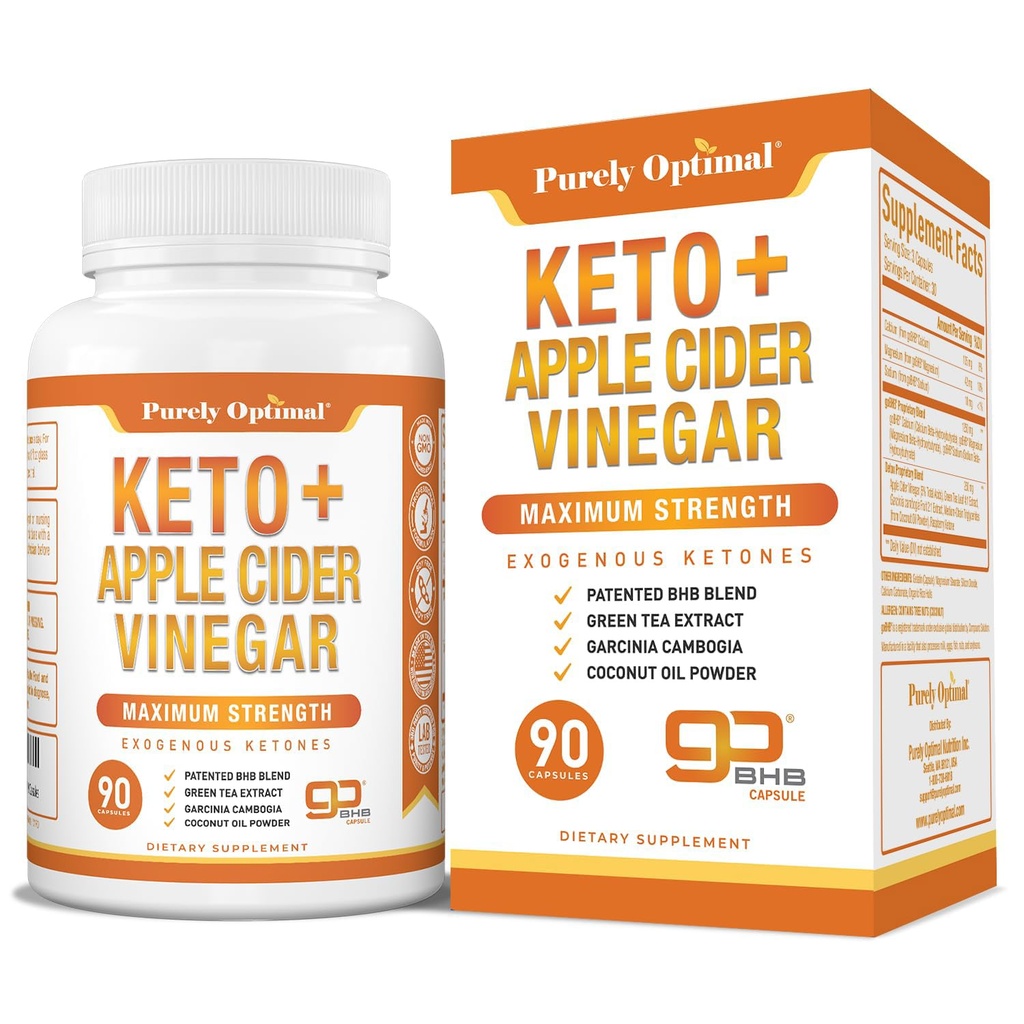 Popolnoma optimal Keto BHB & Apple Cider Vinegar kapsule - Exogene Ketones dodatek z mamo za podporo ketozi, zdrav življenjski slog in splošno dobro počutje - 90 kapsul