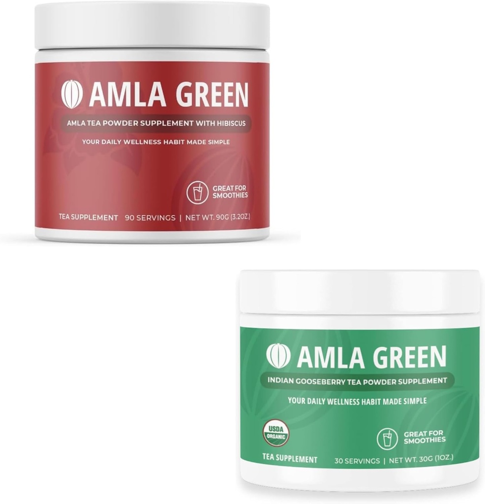 Amla Powder & Green Tea Superfood dodatek, antioksidant podpora, izdelan s Hibiscus (90 strežnice) & indijskih gosenic (30 serving), Organic, Vegan