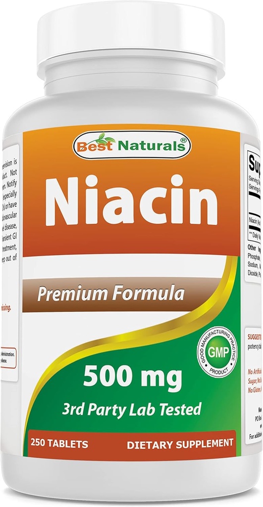 Best Naturals Niacin 500mg 250 tablete z flushing - imenuje tudi vitamin B3 (250 Število (Pack of 1))