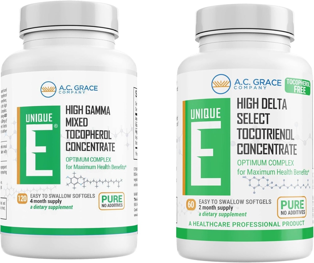 UNIQUE E A.C. Grace Company Mešani tokoferoli Koncentrat Softgel 120 Število in Tocotrienols Tocopherol-free Softgels 60 Število