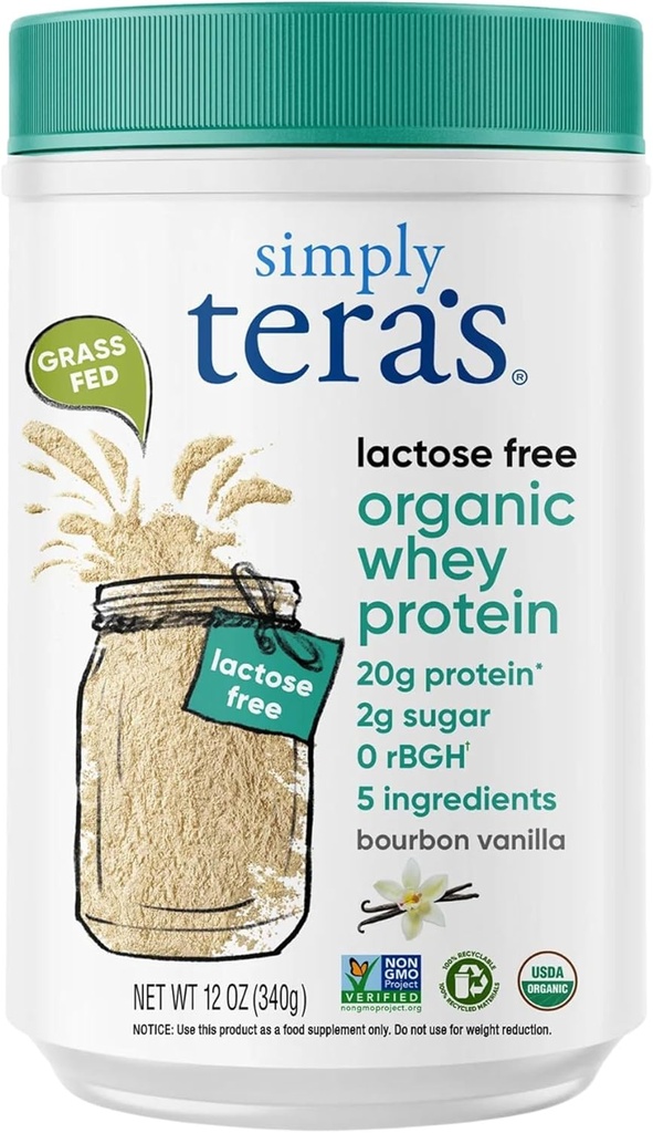 preprosto tera je laktoza brez organskih sirotkinih beljakovin v prahu - laktoza brez, vanilija, 20g beljakovin na serviranje, ne-GMO, Gluten-free, rBGH-free, Košir - 12 Oz.
