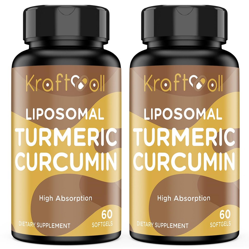 Liposomski kurkumin 2200 mg s črnim poprom za večjo absorpcijo in skupno podporo, 60 kapsul (2 steklenici)