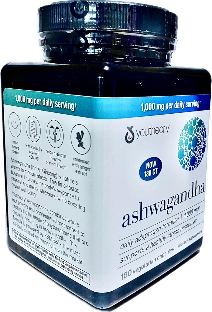Generic Ashwagandha Supplement Organic KSM-66 Ashwagandha vegetarijanski dodatek 180 Kapsule, 1000mg na dnevno strežbo, Pomoč Podpora zdravo obvladovanje stresa Odziv, Pearl White