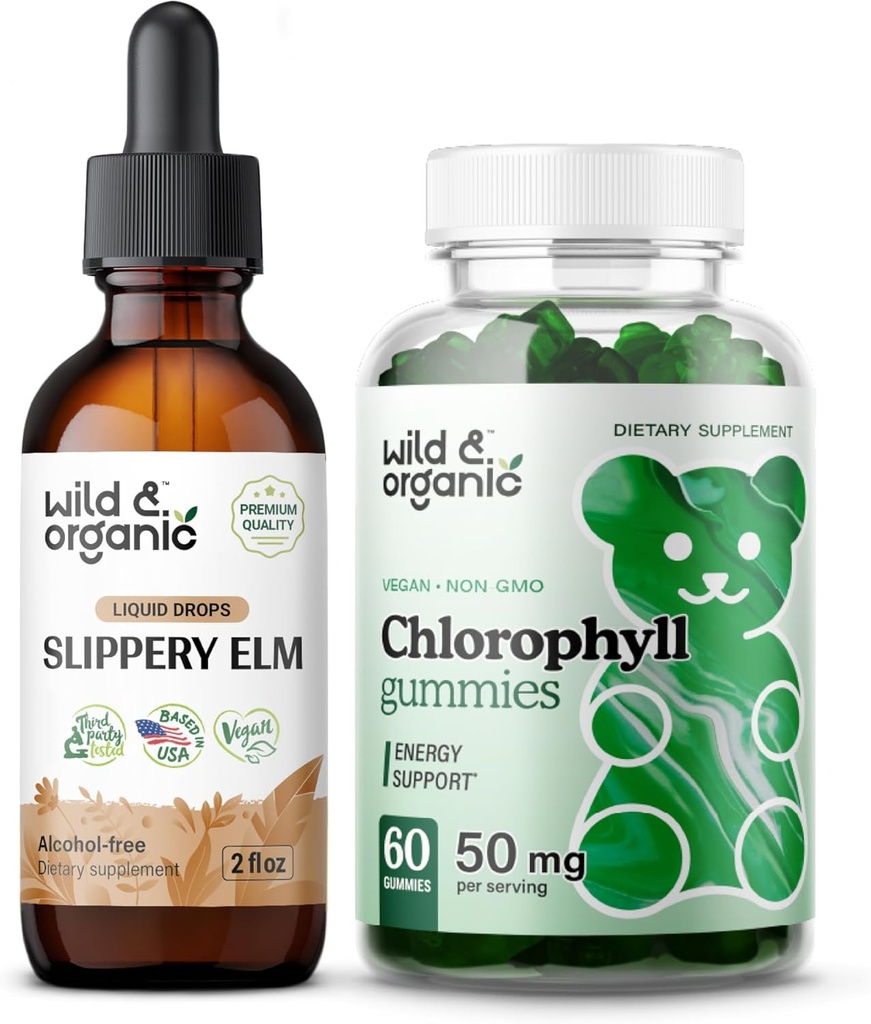 Wild & Organic Slippery Elm Tinkture 2 fl oz & klorofil Gumies 60 Chews