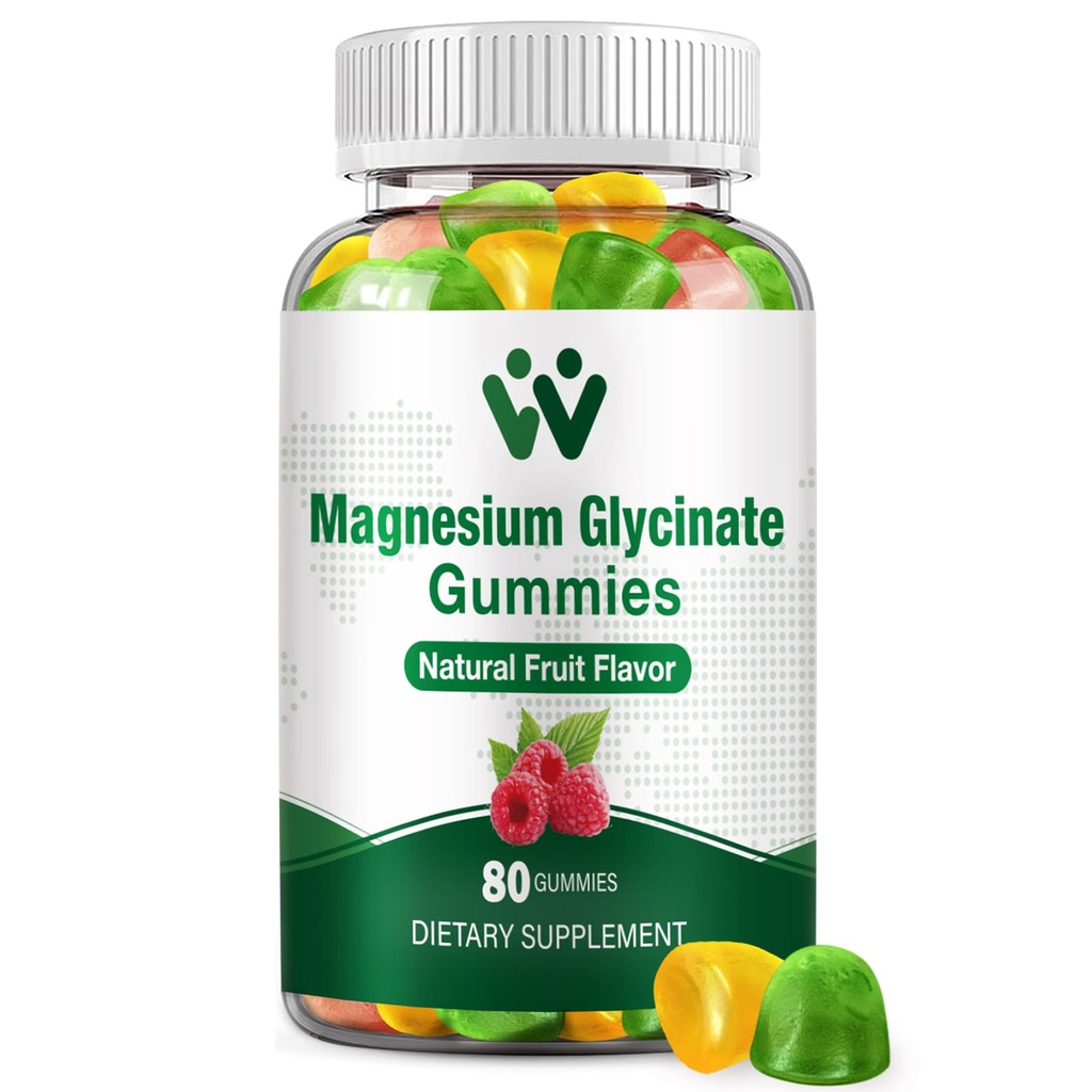 Magnezij Glycinate Gumies za odrasle - brez sladkorja Magnezij Kalij dodatek za mirno razpoloženje, mišice, kosti in energijo podpora, 80 Gumies