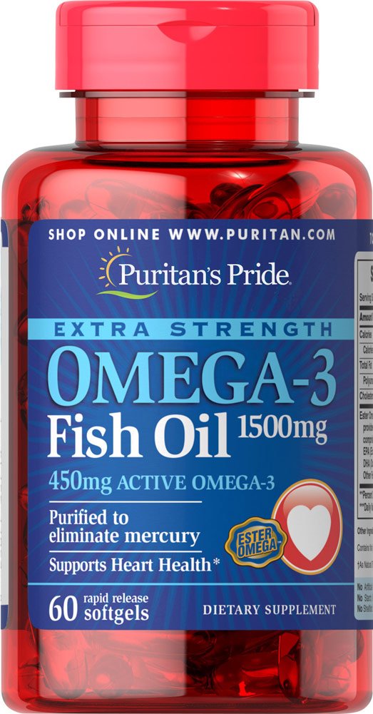 Puritanci Ponos Dodatna moč Omega-3 Ribje olje 1500 Mg 450 Mg Aktivna Omega-3 Mehkužci, 60 Število