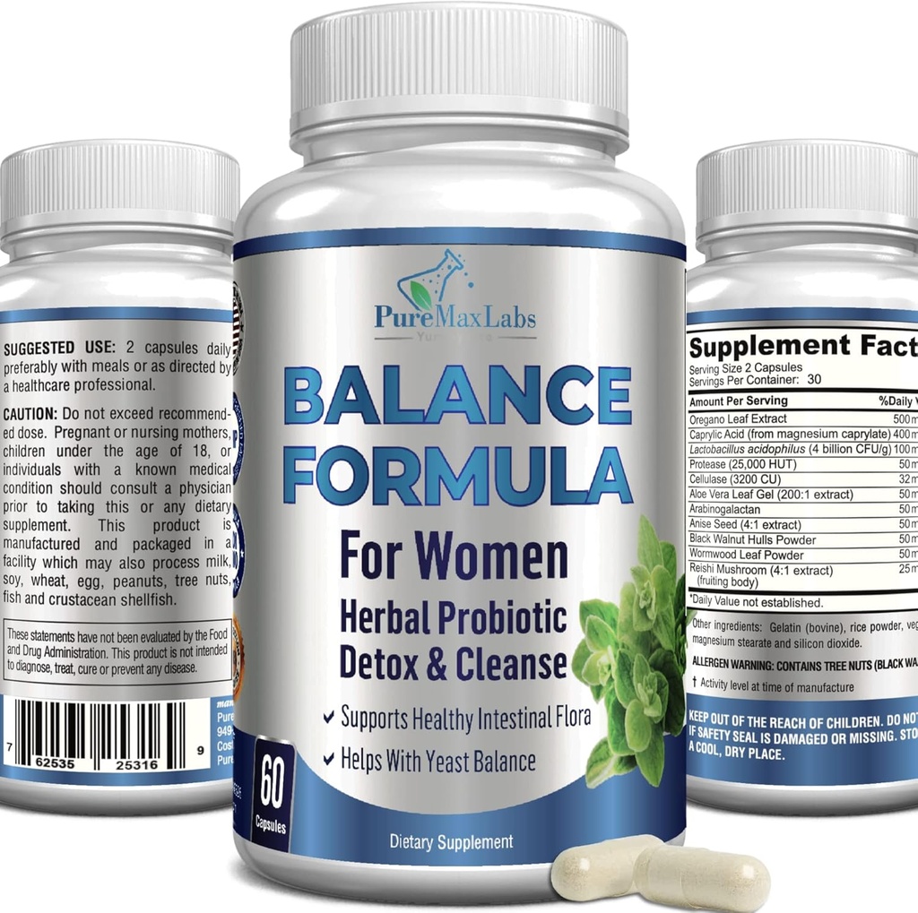 Balance Complex za ženske - za vaginalno zdravje, zeliščni detox & čiščenje, vaginalni probiotiki, podpira zdravo črevesno Floro, pomaga pri okužbah z jestom 60 kapsul
