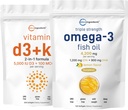 Mikro sestavine Vitamin D3 5000iu + K2 100mcg Mehkužci & Omega-3 Ribje olje 120 Mehkužci paket 2 Pakiranje 