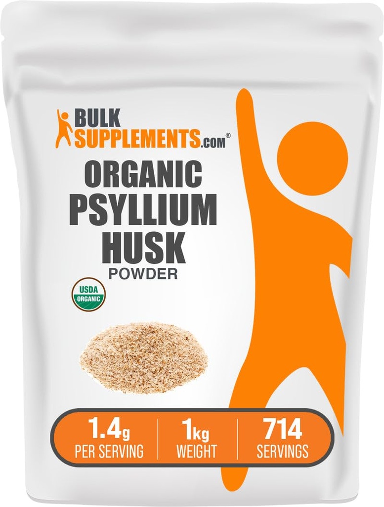 BulkSupplements.com Organski Psyllium Husk Powder - Psyllium Husk Powder for Peking, Fiber Supplement - Gluten Free, 1.4g na Serving, 1kg (2,2 lbs) (Pack of 1)