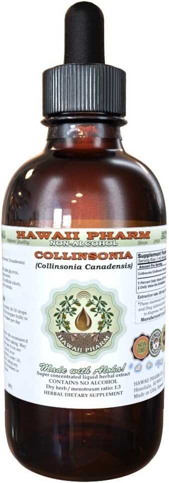Collinsonia Alkohol-free Liquid Extract, Collinsonia (Collinsonia Canadensis) Suhi koren Glicerit Havaji Pharm Naravni zeliščni dodatek 4 oz