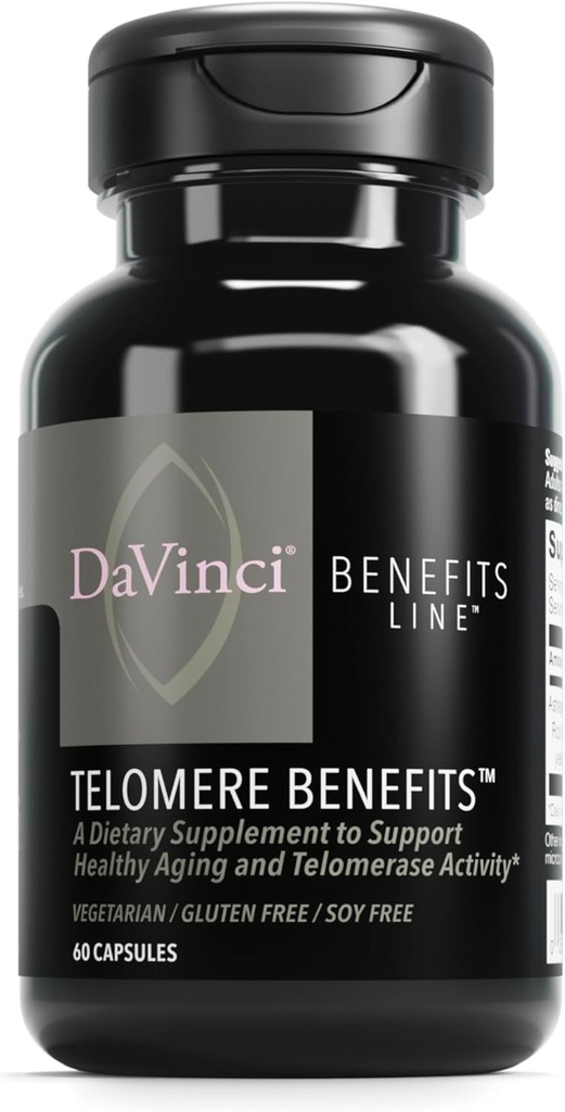 DAVINCI Labs Telomere Prednosti - prehranski dodatek za podporo zdravo staranje, ravni antioksidanta, spomin in telomeraza aktivnost* - z izvlečekom korenin Astragalus - Gluten-free - 60 Zelenjavnih kapsul
