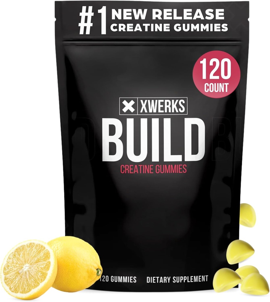 Xwerks zgraditi kreatinske Gumije za moške in ženske, 120 Count, 100% Čisti kreatin Monohidrat, limona Aromirani mišice stavbe Gumies 4g na strežbo, Pred vadbo Anti taljenje, 5000mg Skupaj Kreatin
