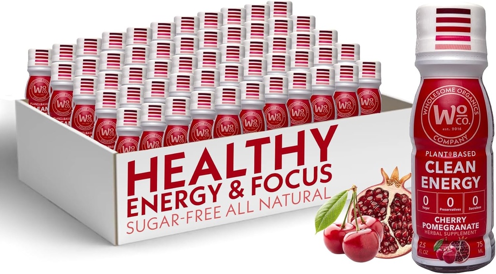 Zdravi organski izdelki - Sugar Free Energy Shots Dodatna moč Naravne in zdrave energijske pijače - Rastlinsko-na osnovi energijske dopolnila w/Vitamin B12 Lion's Mane & Yerba Mate - Cherry Granate Flavor 48 Pack