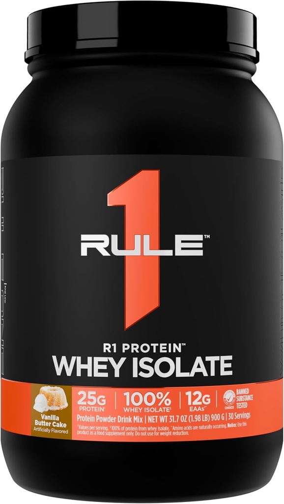 Pravilo 1 R1 beljakovine Whey Isolate - s 25g proteini & 6g BCAA Izključno iz izoliranih in hidroliziranih virov za regeneracijo vadbe (2 funta*, torta iz vaniljskega masla)