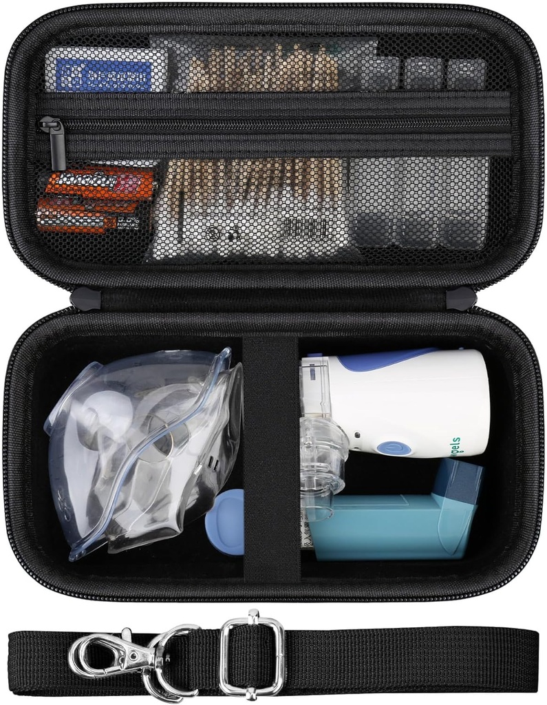 Hard Case za prenosni nebulator ročni mesh inhaler nebulatorji stroj za odrasle & otroke potovalna uporaba v gospodinjstvih, zaščitni nosilec vrečka z mesh žep za USB kabel in baterije, črna