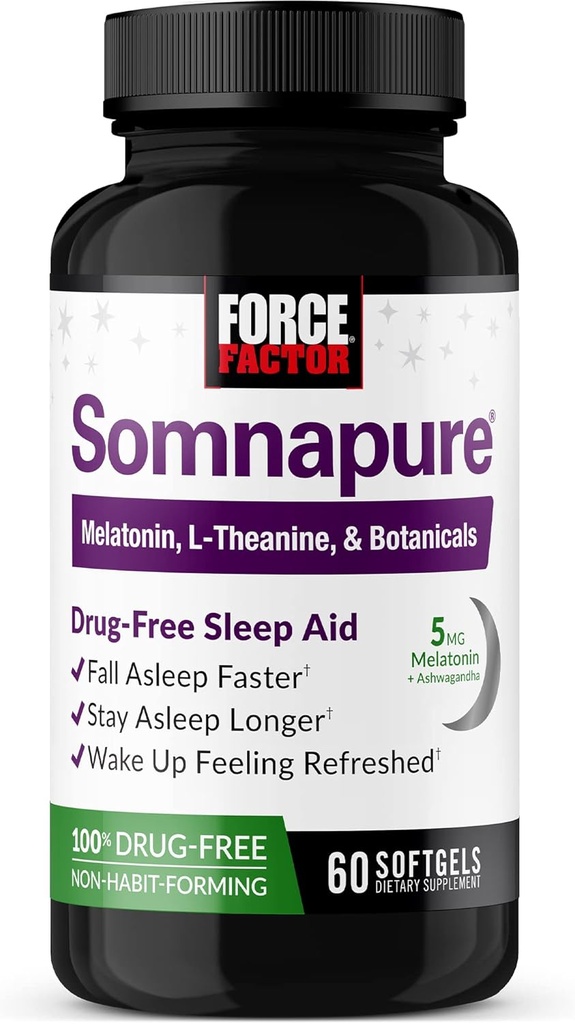 FORCE DEJAVNIK Somnapure Mehurčki Pomoč za spanje, da zaspi hitreje, ostati spal dlje, zbuditi osveženo, Pomoč za spanje za odrasle z melatonin, Ashwagandha, Valerian Root, in Lemon Balm, 60 Softgels