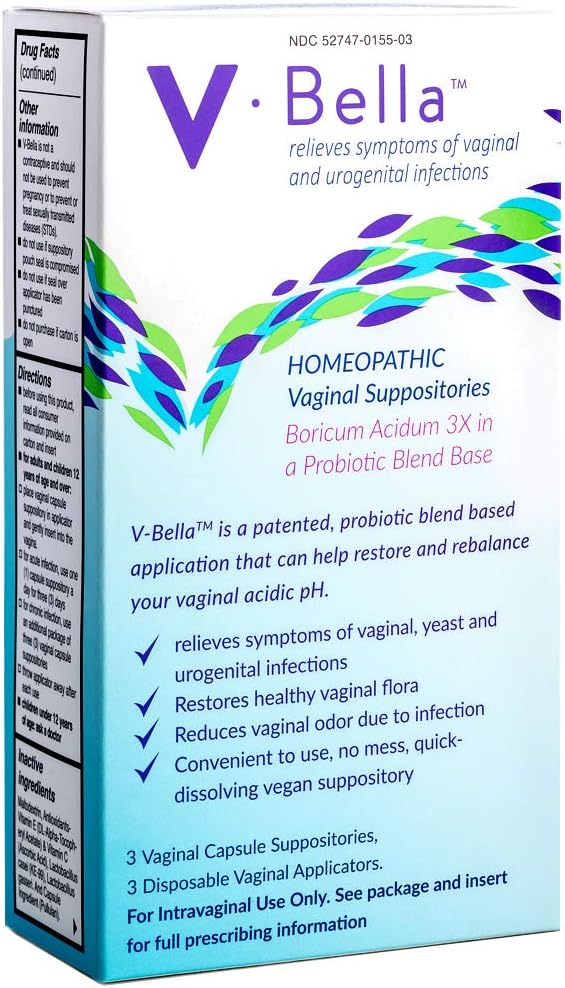V-Bella Boric Acid + Probiotic Based Vaginal Suppositorys- bolj naraven način za osvežitev, ravnotežje in lajšanje simptomov Yeast, Bakterial (BV) in Urogenitalni okužbe, zmanjšanje srbenje in Odor