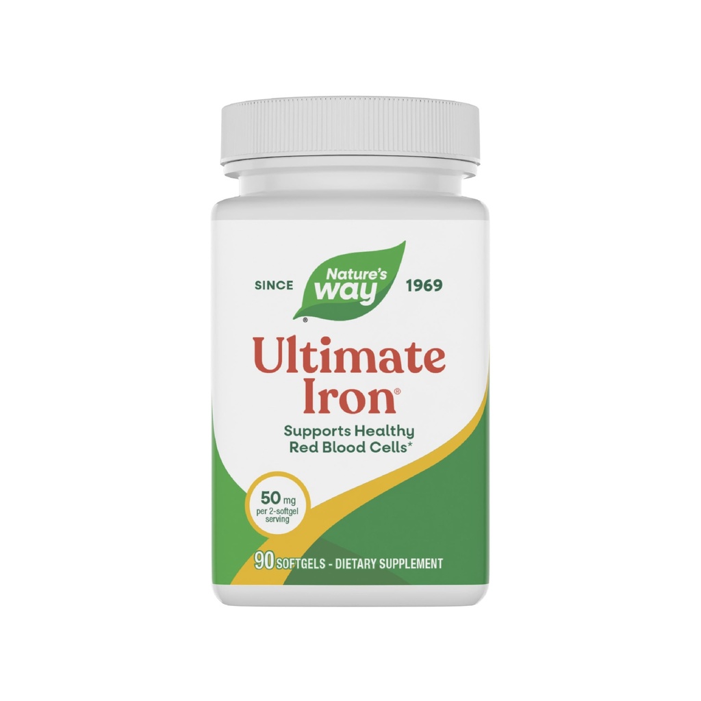 Naravna pot Ultimate železo, podpira zdrave rdeče krvne celice,* podpira proizvodnjo celične energije*, 50 mg na 2-Softgel Serving, Gluten-free, 90 Softgels (Packaging May Vary)