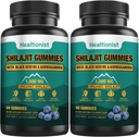 2 paketi 1000 MG Shilajit dodatek Gumies z 85+ Trace minerali, Fulvic kislina, Pure Organic Shilajit Himalajski Gummy za moške in ženske, energija, možgani, imuniteta Suport - 120 grofov