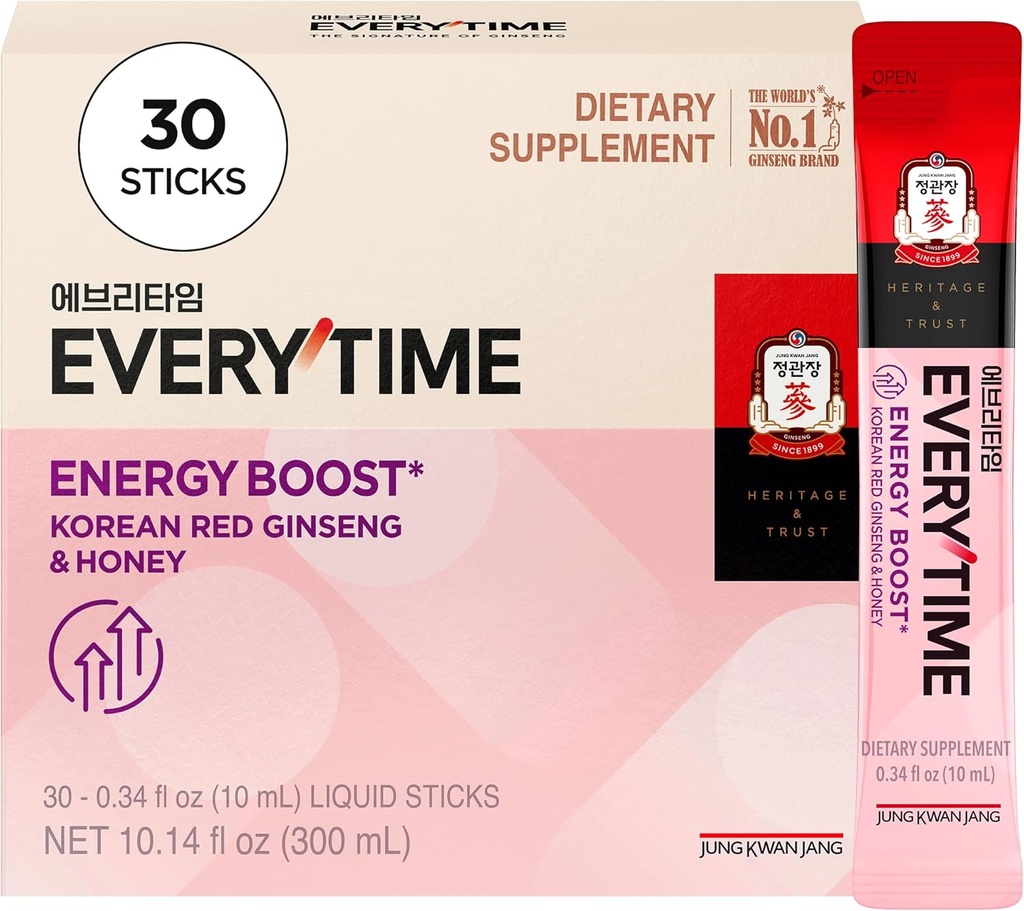 JUNG KWAN JANG Vsakokratna energija Boost Korean Red Ginseng Extract Stick 1000mg & Med - Vegan Ginseng Energy Drink Liquid Stick Dodatki - Gradi Stamina & Immunity No Caffeine (30 Sticks)