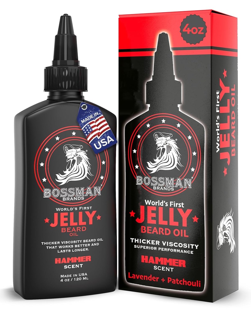Bossman žele brado olje za moške (4 oz, Hammer Scent) – Mehkužci, vlaži & pogoji z naravnimi sestavinami