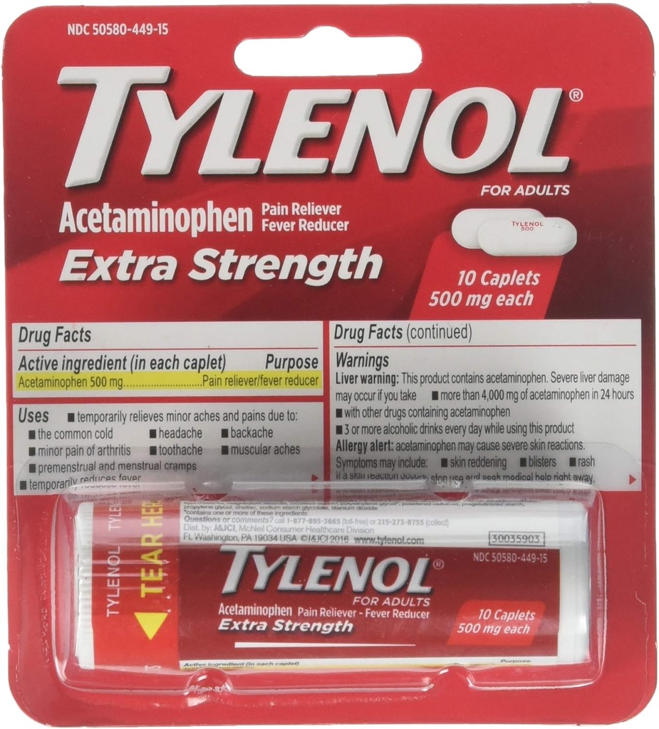 TYLENOL Dodatna moč Kapelice 10 ea (paka 3)