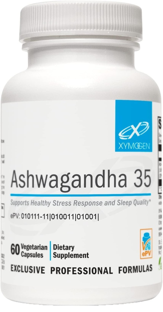XYMOGEN Ashwagandha 35 - Patentirani, prečiščeni Ashwagandha Root + Leaf Extract (35% Withanolide Glycosides) - Podpira zdravo odzivanje na stres, sprostitev in kakovost nočnega počitka (60 kapsul)