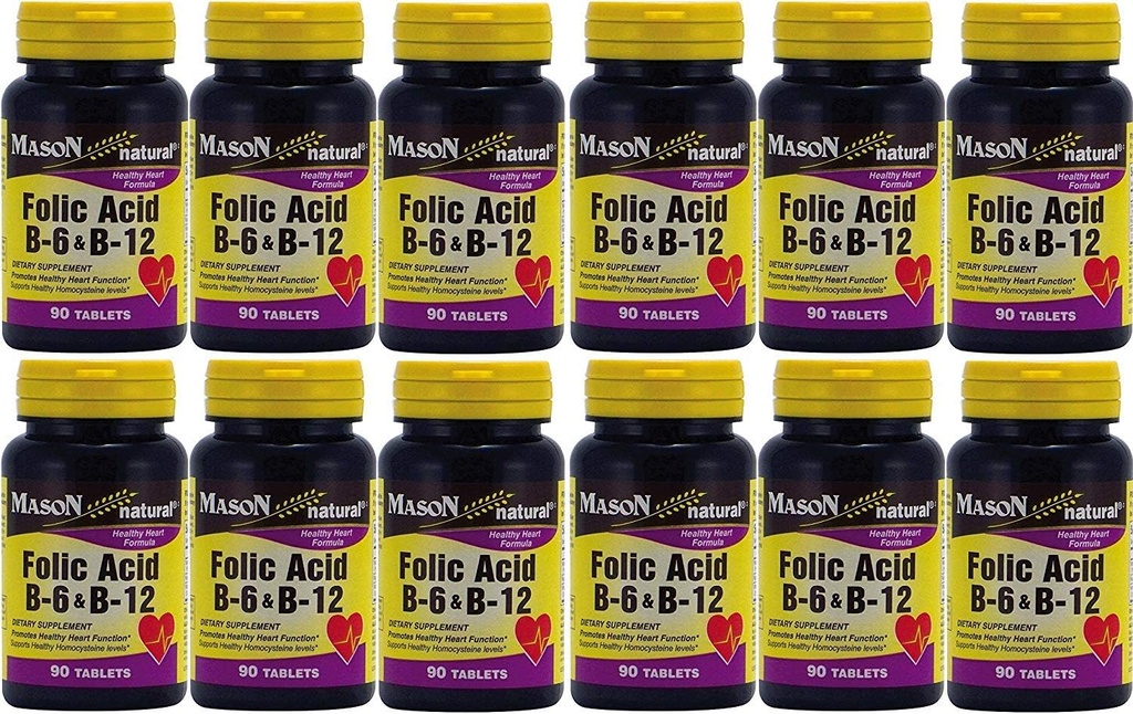 Mason Vitamini Folna kislina B-6 in B12 Heart Health Formula 90 Tablete v plastenki po 12 skupaj 1080 tablet