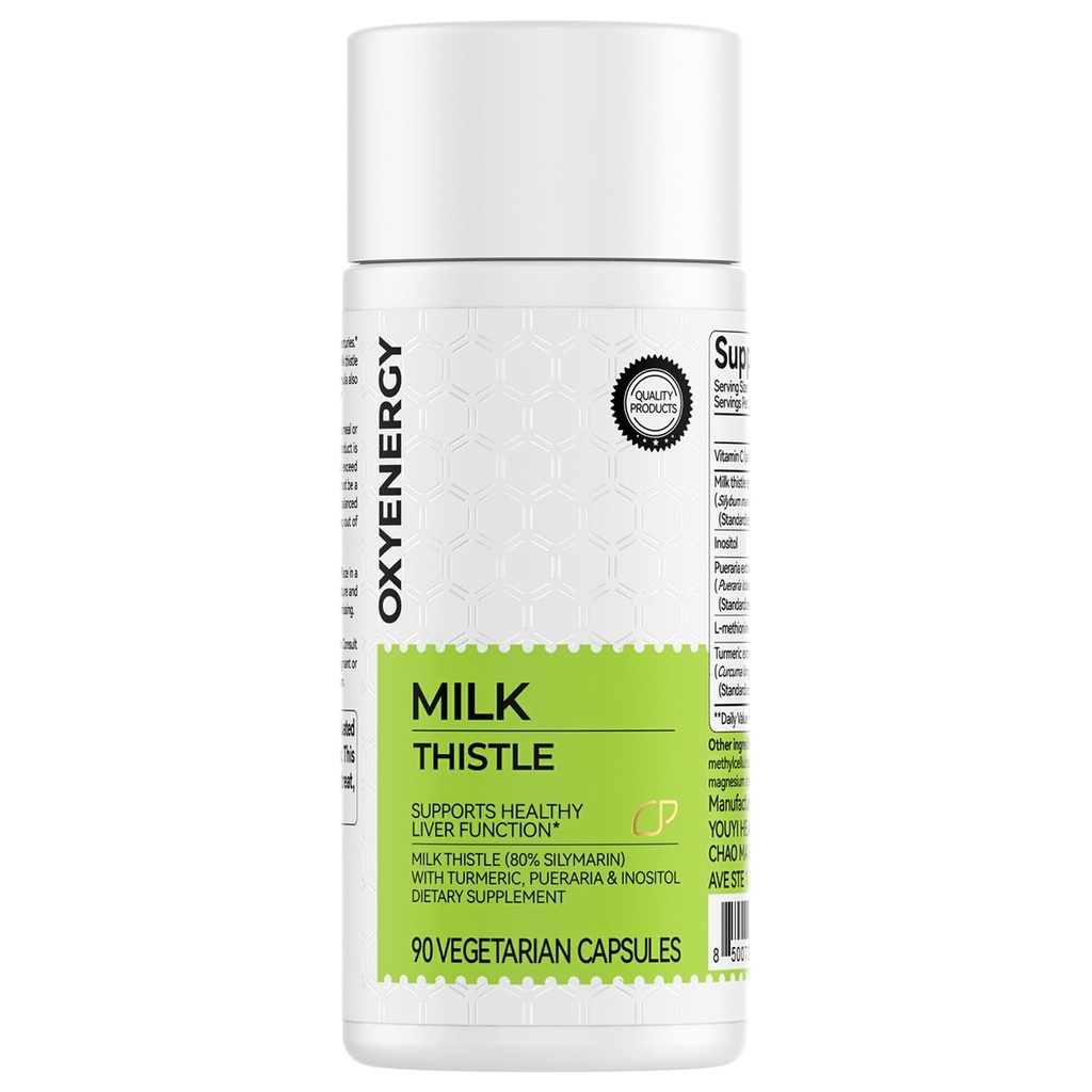 OxyEnergy Silymarin Milk Thistle 300mg Extract z vitaminom C, Inositol & Pueraria, Jetrna detox in podpora za popravila, Antioksidant Podpora, 90 Vegetarian kapsule