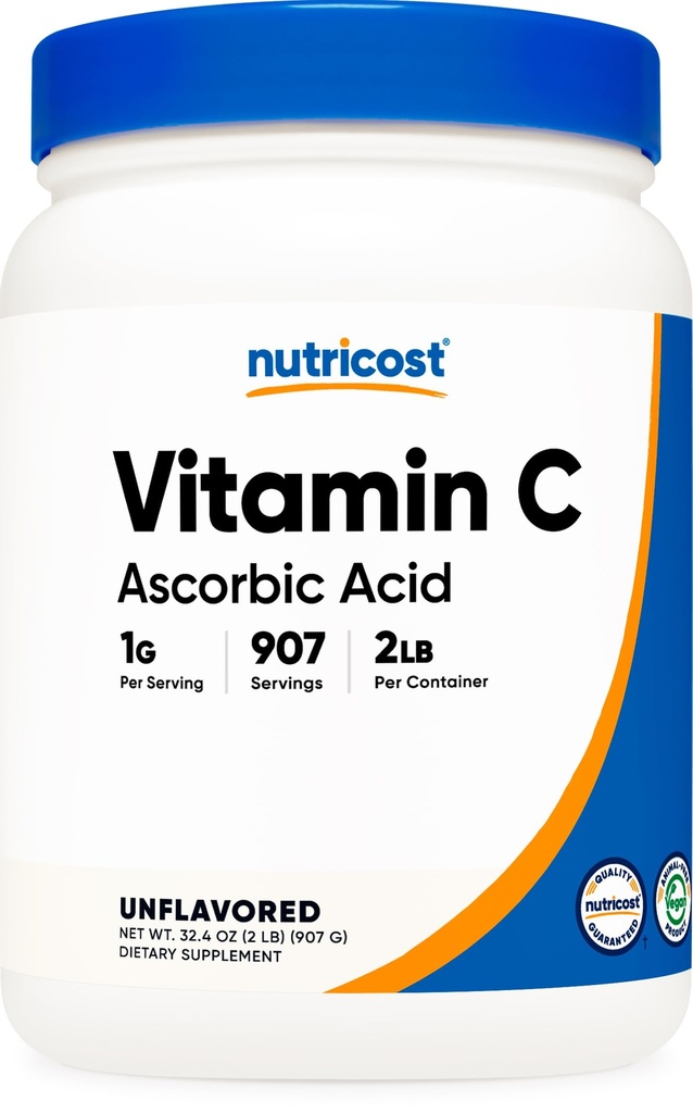 Nutricost Askorbinska kislina v prahu (vitamin C) 2 LBS - brez glutena, ne-GMO