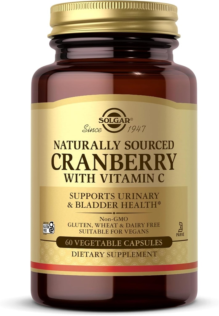 Solgar Cranberry z vitaminom C - 60 Zelenjavne kapsule - podpira zdravje urina in mehurja - Non-GMO, Vegan, Košir, Gluten Free - 60 Serving
