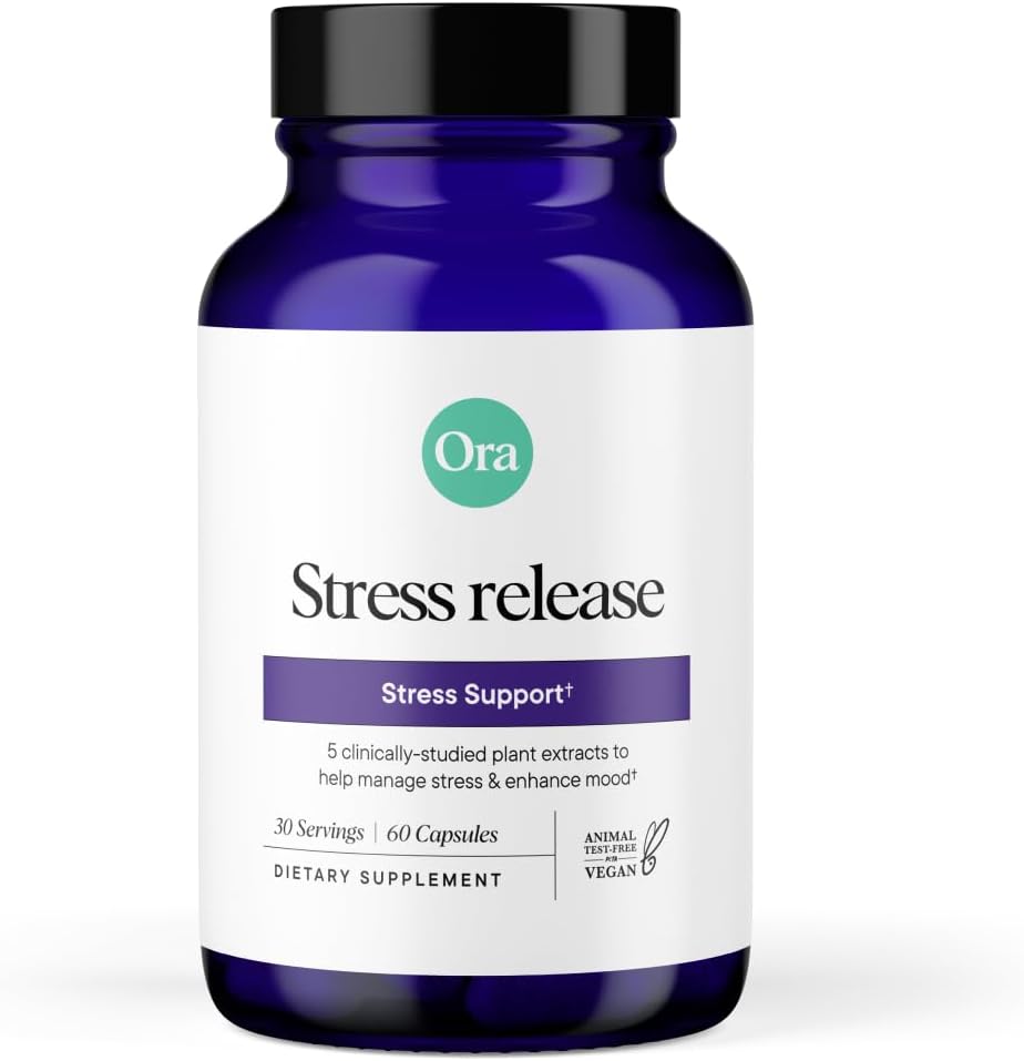 Ora Organic - Stress Relief Supplement - podpira Mood & Mental Focus - Feel Calm & Relaxed - Sensoril Ashwagandha, Saffron, Ginseng, L-Theanine, Lemon Balm - 60 kapsul