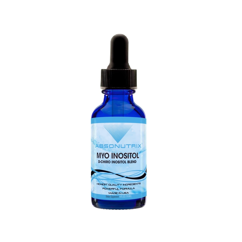 Absonutrix Myo Inositol & D- Chiro Inositol Mešanica 590 mg, 4 kapljice Fl Oz, 200 Močni servatorji, biorazpoložljivost, hitra absorpcija, GMP-Certified, Non-GMO, Cruelty-free, Made in USA