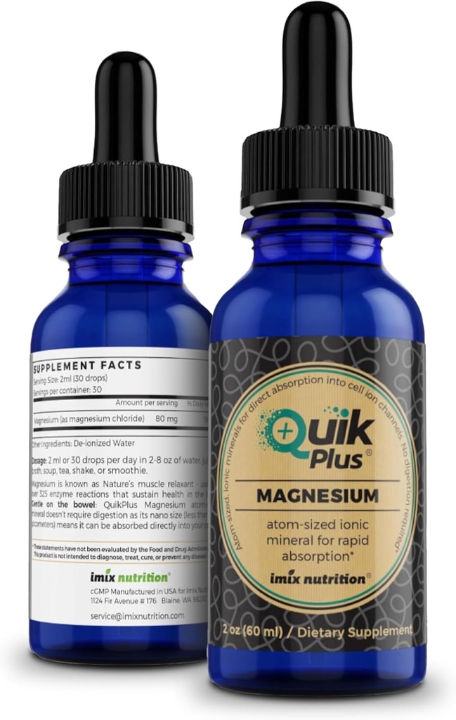 QuikPlus Tekoči mineral dodatek za odrasle – Vegan, Gluten-free, vse naravne, zelo biorazpoložljiv – 2 oz steklenica (magnezij)
