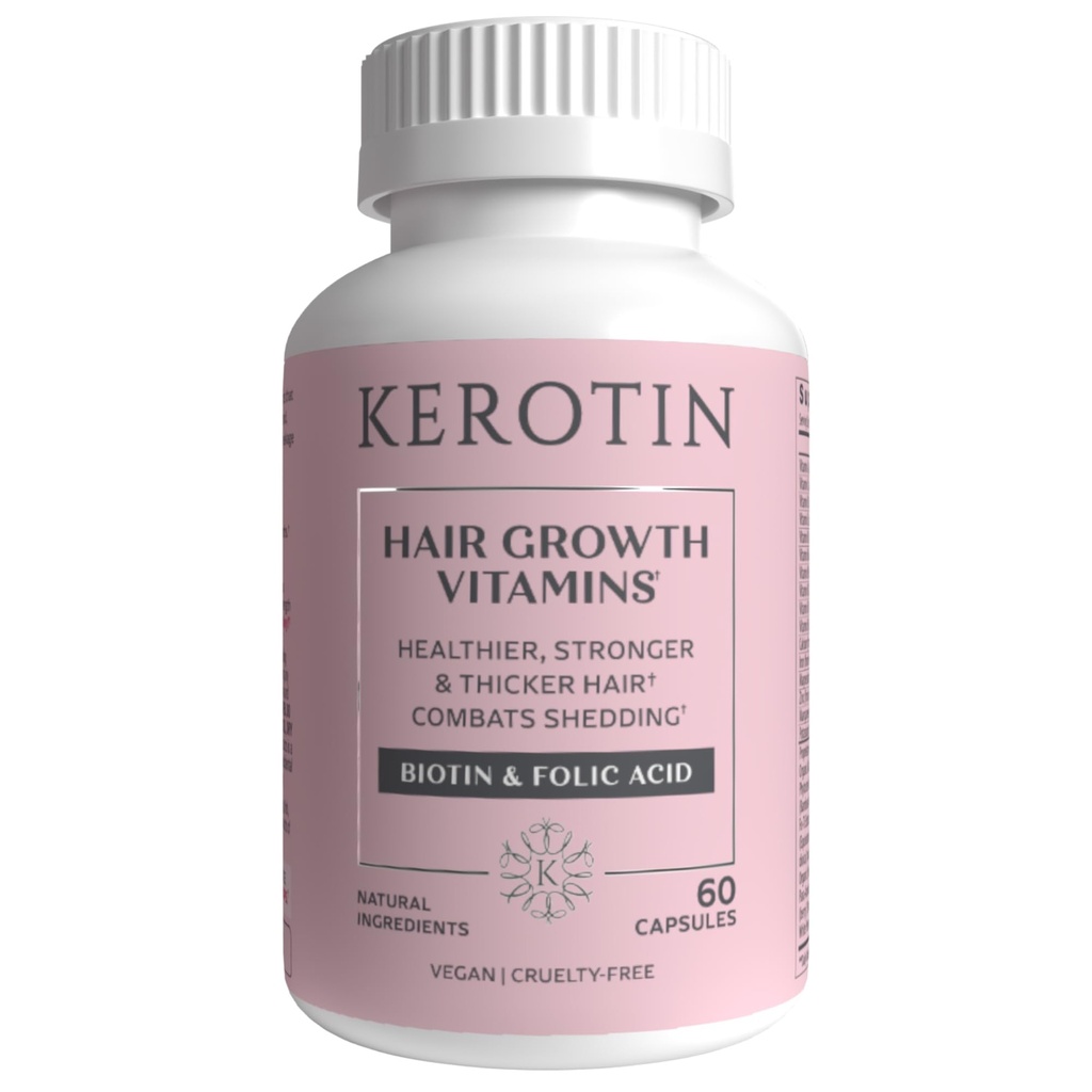 Kerotin za rast las Vitamini, Biotin dopolnilo, DHT blokator, Kolagen Stimulator, za podporo izgubi las, Nail & Skin Care, Vključuje žago Palmetto, Vitamin D3 & Več - 60 tablete (1 mesec dobave)
