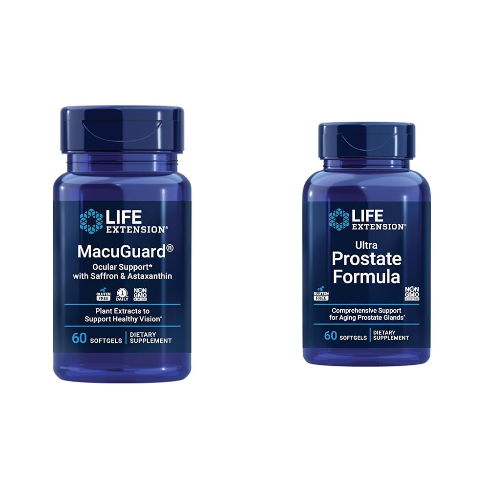 Life Extension Macuguard Okular Support with Saffron & Astaksantin 60 Count in Ultra Prostate Formula Saw Palmetto 60 Softgels