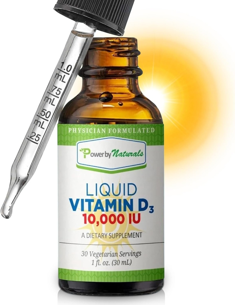 Moč po naravi Vitamin D3 Tekoče kapljice 10000 i.e. - Vitamin D3 z visoko gostoto za odrasle kosti in imunske podpore - Gluten-free, Non-GMO, Sugar-free Vitamin - Orange Flavor, 1 fl Oz (30 strežnice)