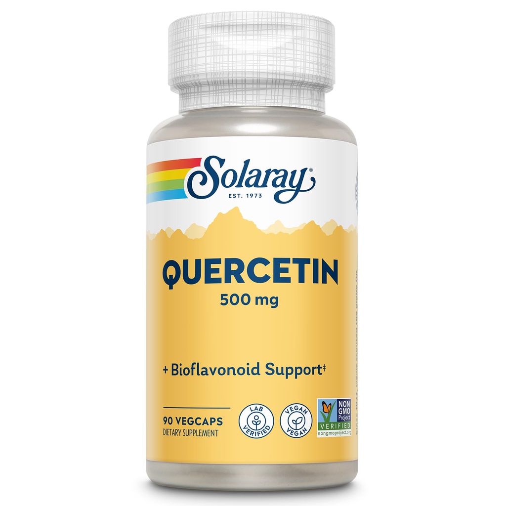 SOLARAY Quercetin 500 mg, podpira sinus, dihala, imunske funkcije in normalne, zdrave ravni sečne kisline, 90 VegCaps